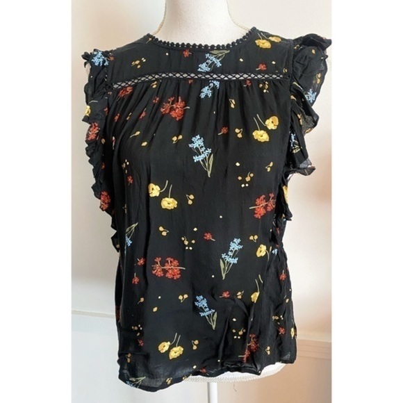 Nanette By Nanette Lepore • Floral Black Yellow Ruffle Blouse - Picture 3 of 7